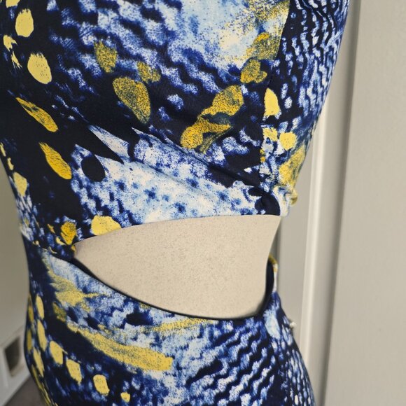 Vintage NWT ASOS Asymmetrical Navy Print Cut Out Dress, Size 2 - Picture 4 of 10